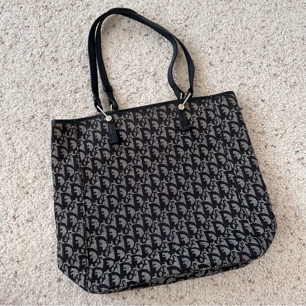 Dior Black/Grey Oblique Canvas and Leather Vintage Tote